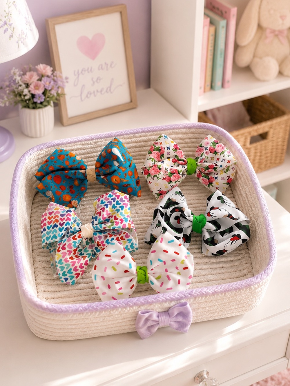 5 girls big bows handmade boutique Jumbo hair bows holiday bows sprinkles gnomes